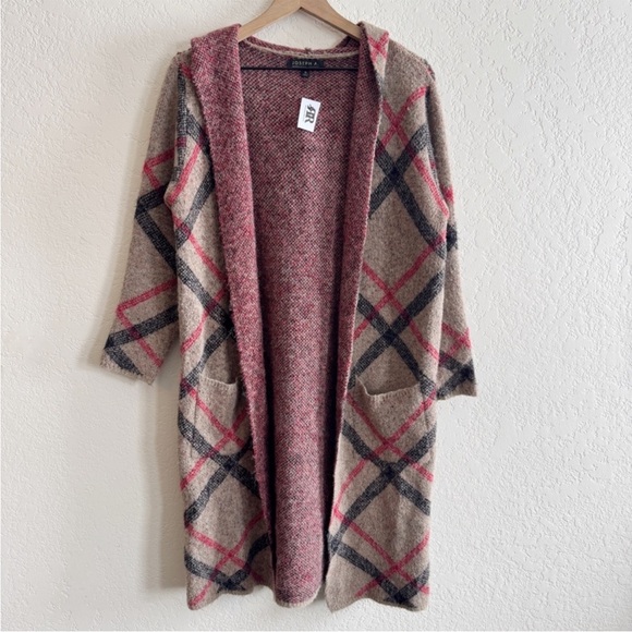 Joseph A Sweaters - Joseph A • Long Plaid Open Cardigan Sweater